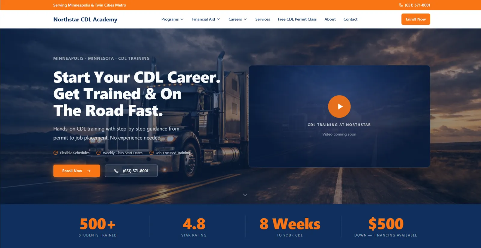 Northstar CDL Academy website homepage